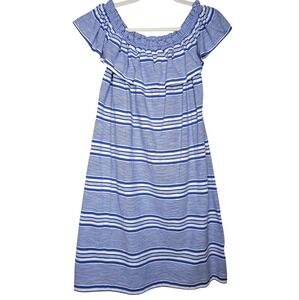 Vineyard Vines Blue White Striped Off Shoulder Ruffle Dress Small Coastal Preppy